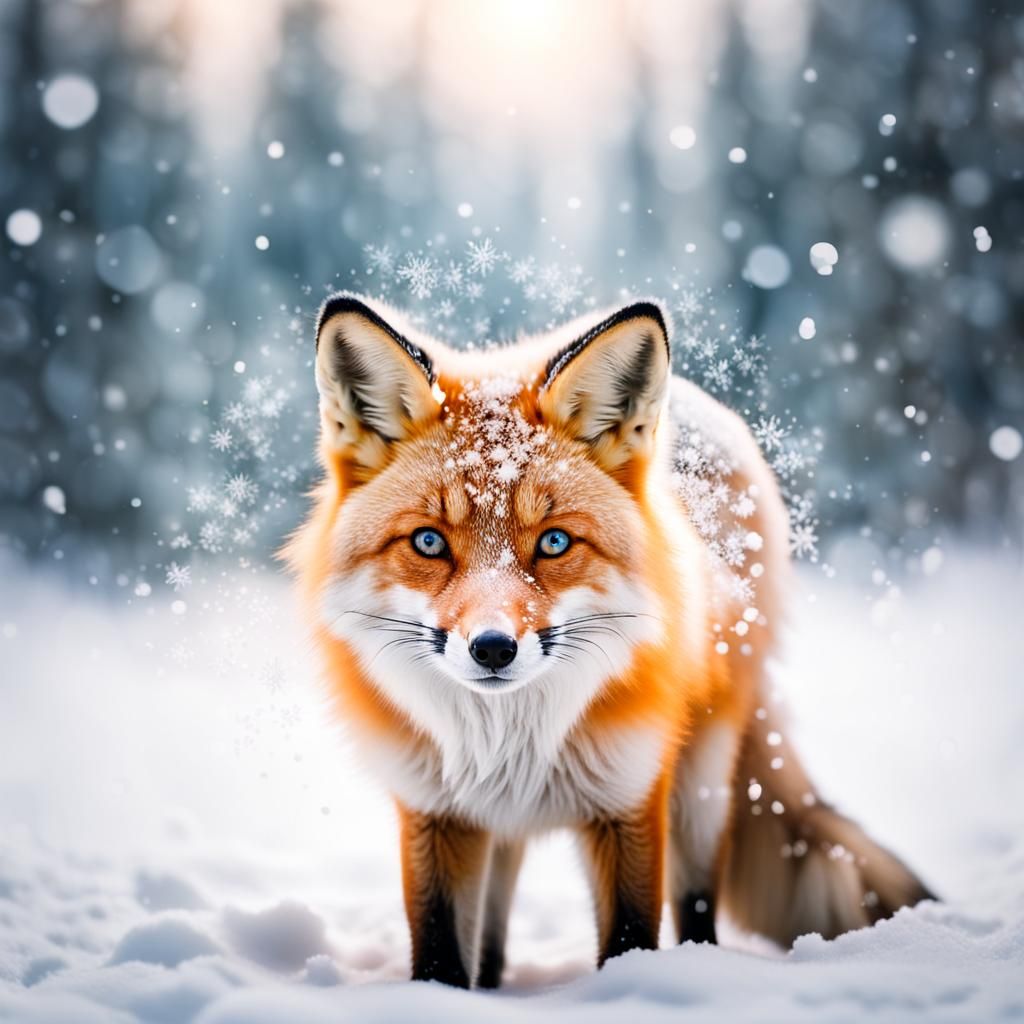 Double Exposure: Cute Snow Fox in Natural Light