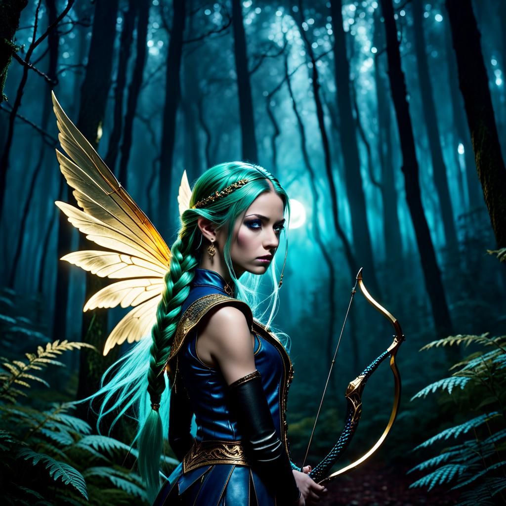 Fantasy Fairy Archer in Misty Forest