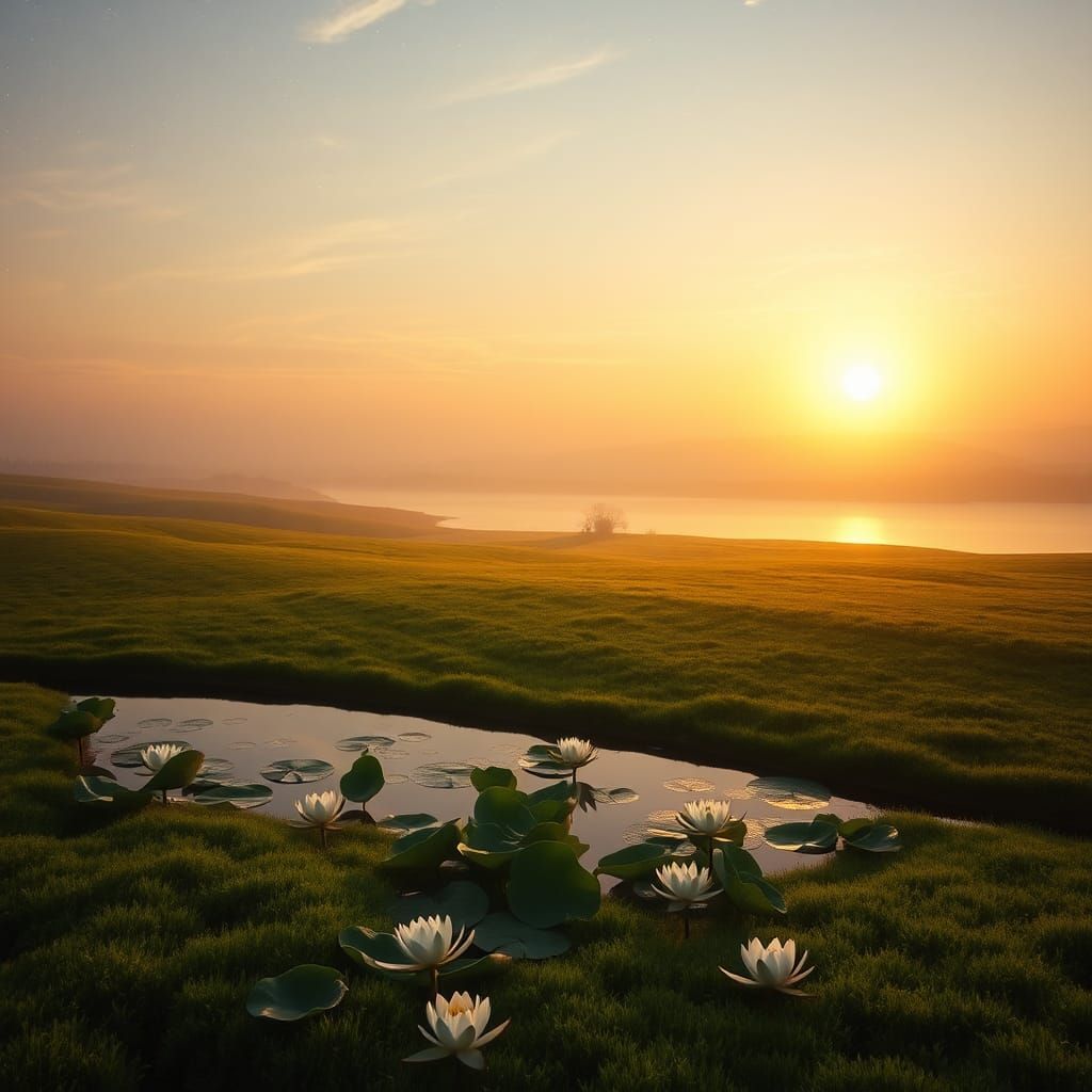 Radiant Sunrise Over Tranquil Landscape