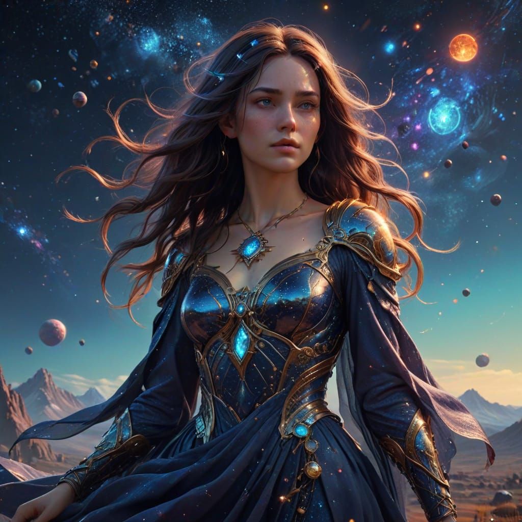 Celestial Goddess Shines with Starlight Beauty