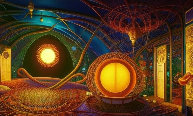 Surreal Sun and Moon Room with Electric Lights