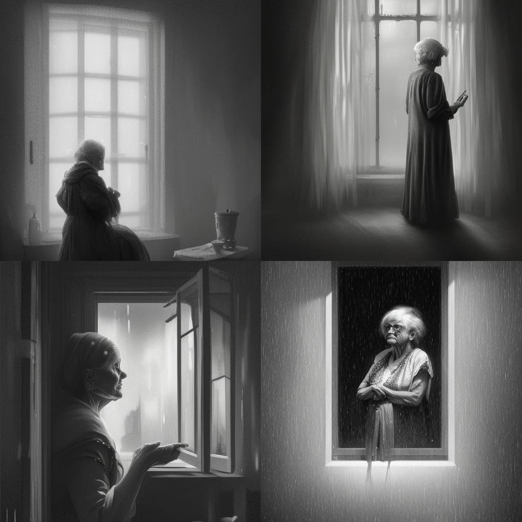 Monochromatic Portrait of Sad Woman in Film Noir Style