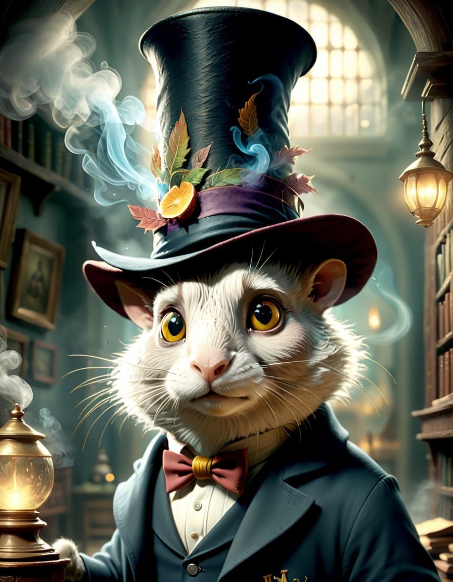 Whimsical Harry Potter Emerges from Top Hat in Dreamlike Sce...
