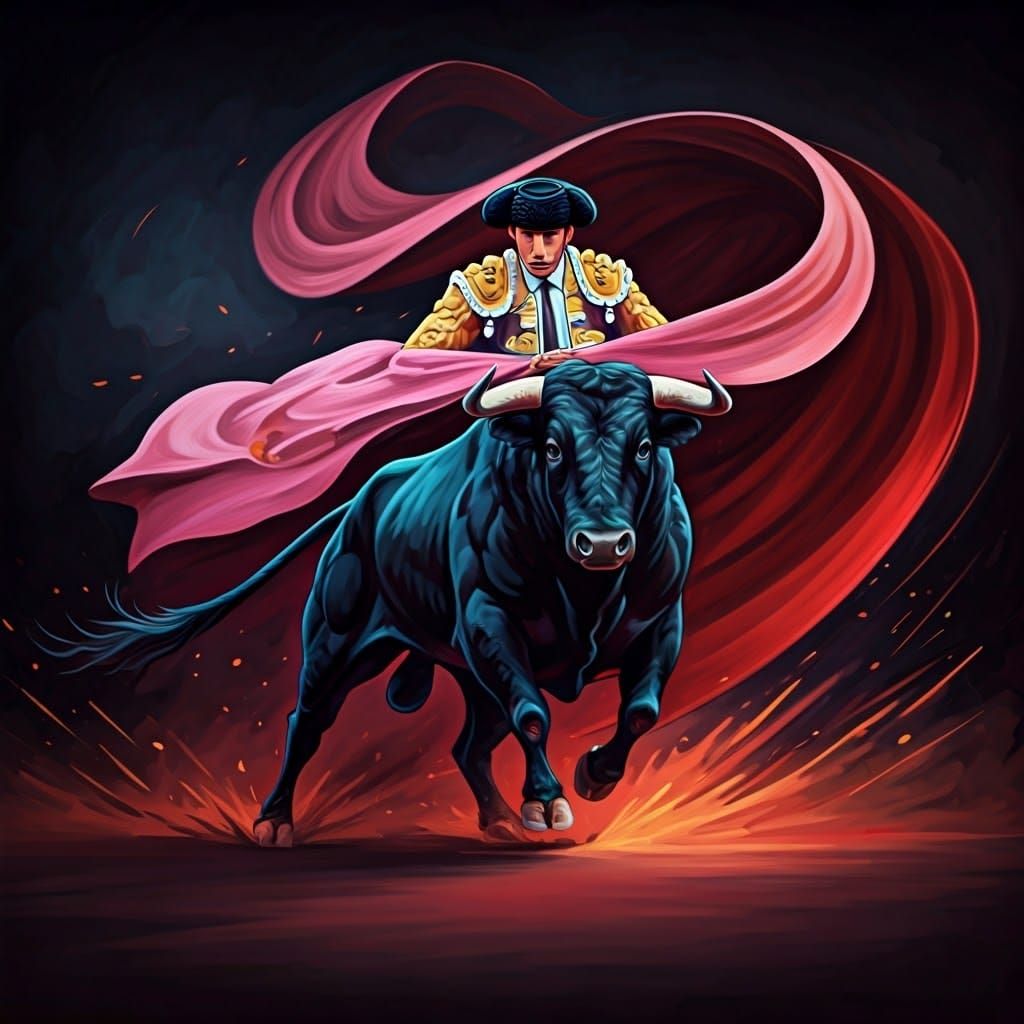 Dramatic matador swirling Cape Moving, Bull, Dynamic, fluidi...