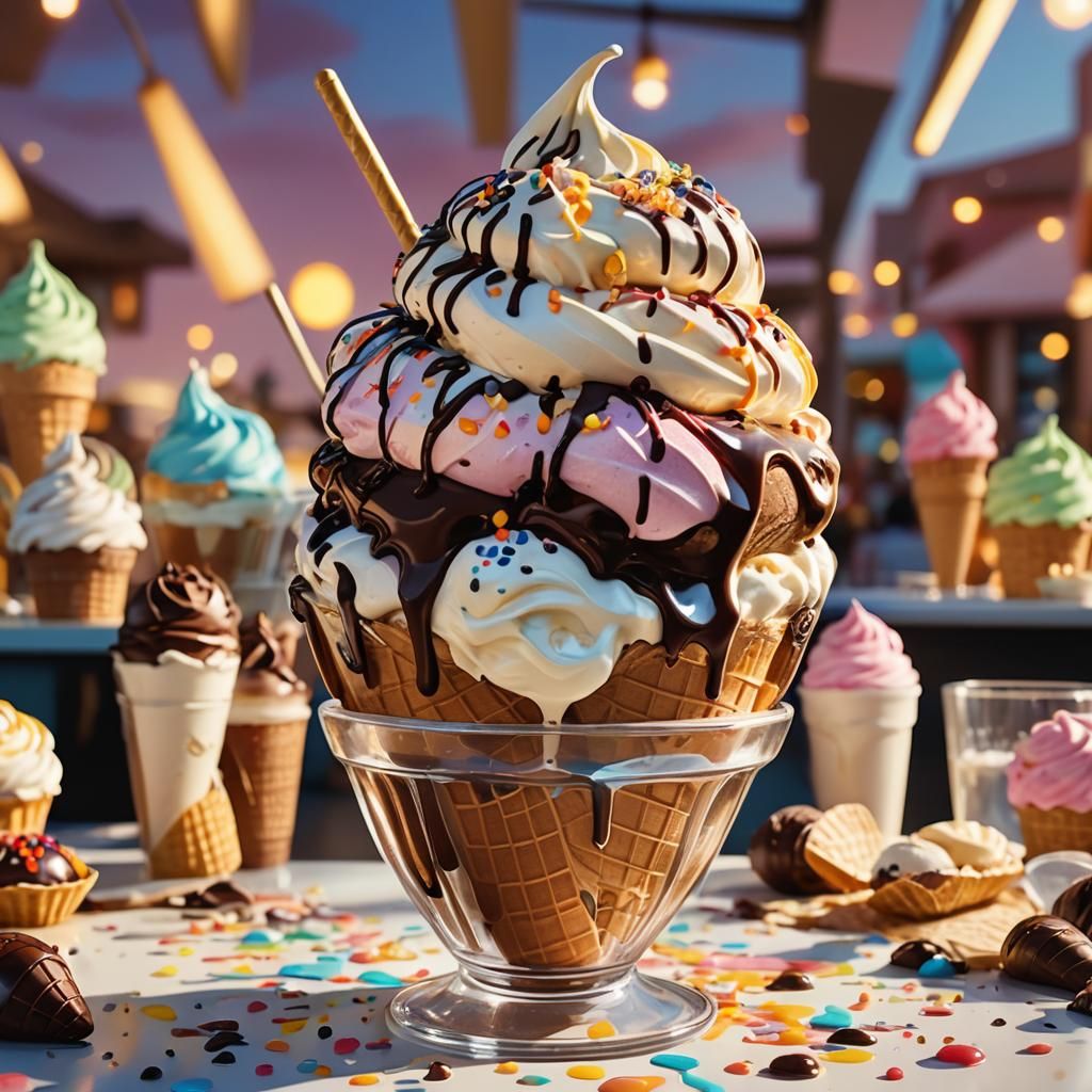 Delicious Ice Cream Sundae in a Gelato Shop