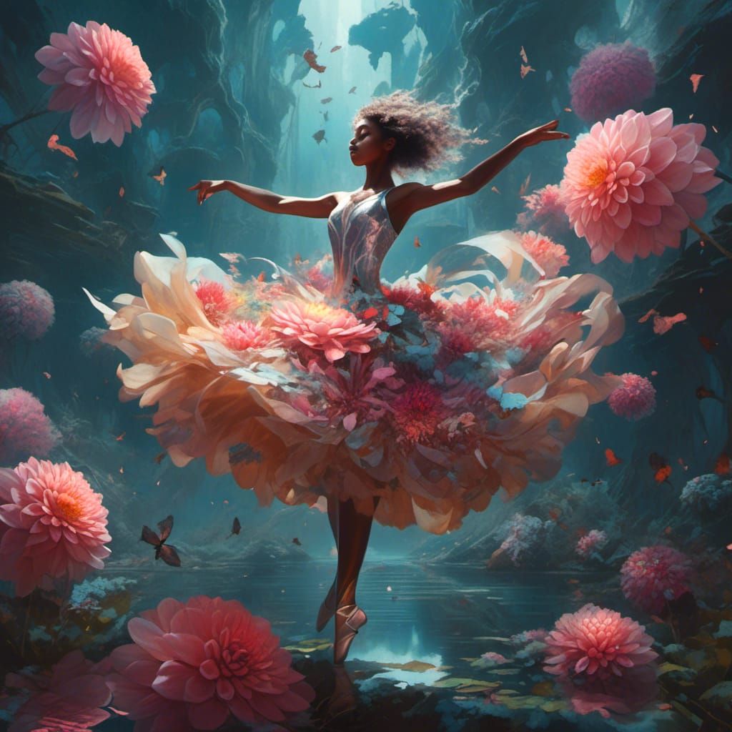 Ballerina Pirouettes on Dahlia in Afrofuturist Style