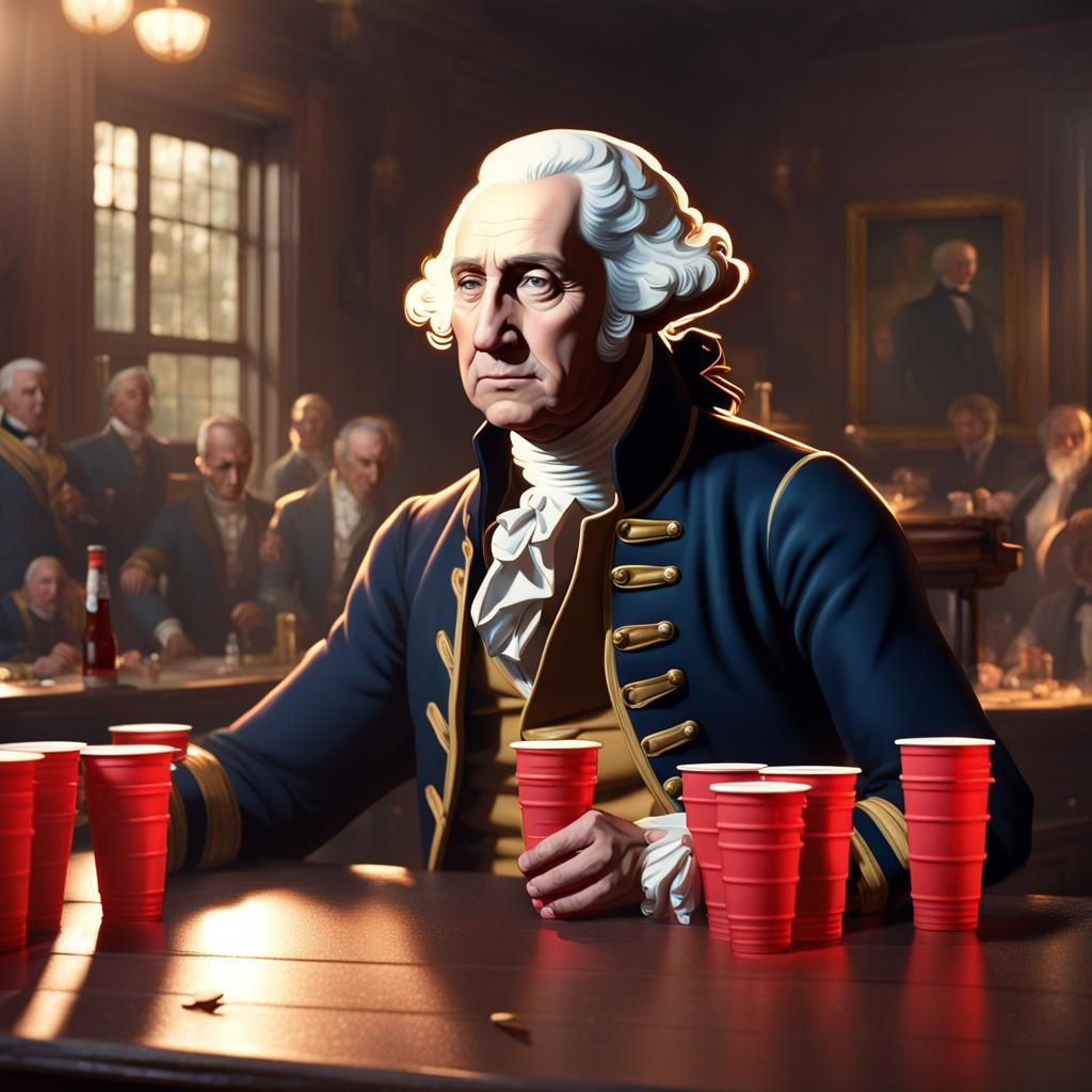 George Washington Plays Beer Pong: Detailed Matte Painting