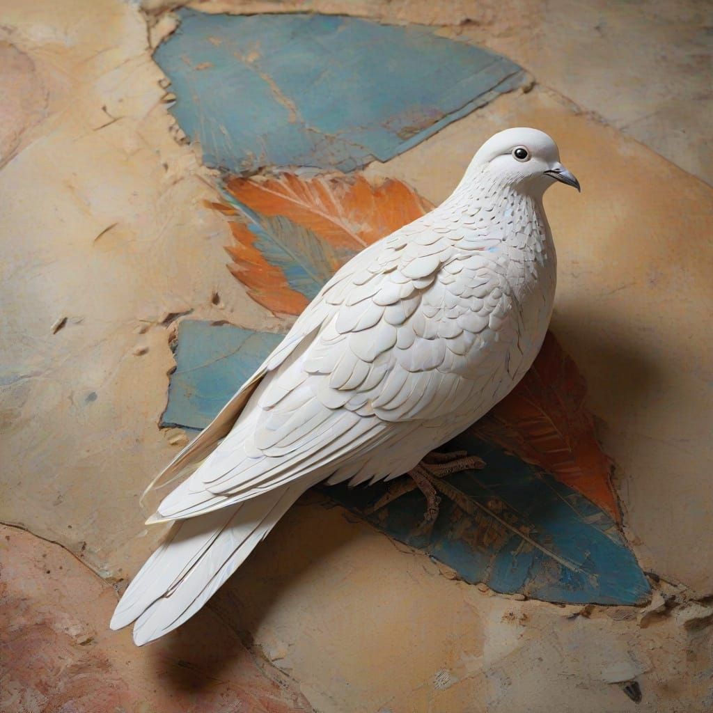 Porcelain Dove on Stone in Vibrant Oil Painting
