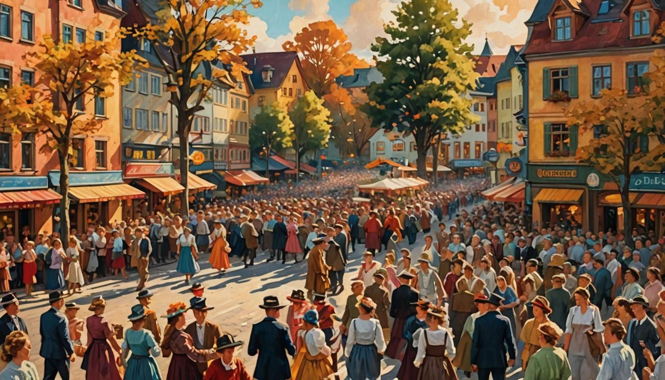 Oktoberfest Parade: Expressionist Watercolor Painting