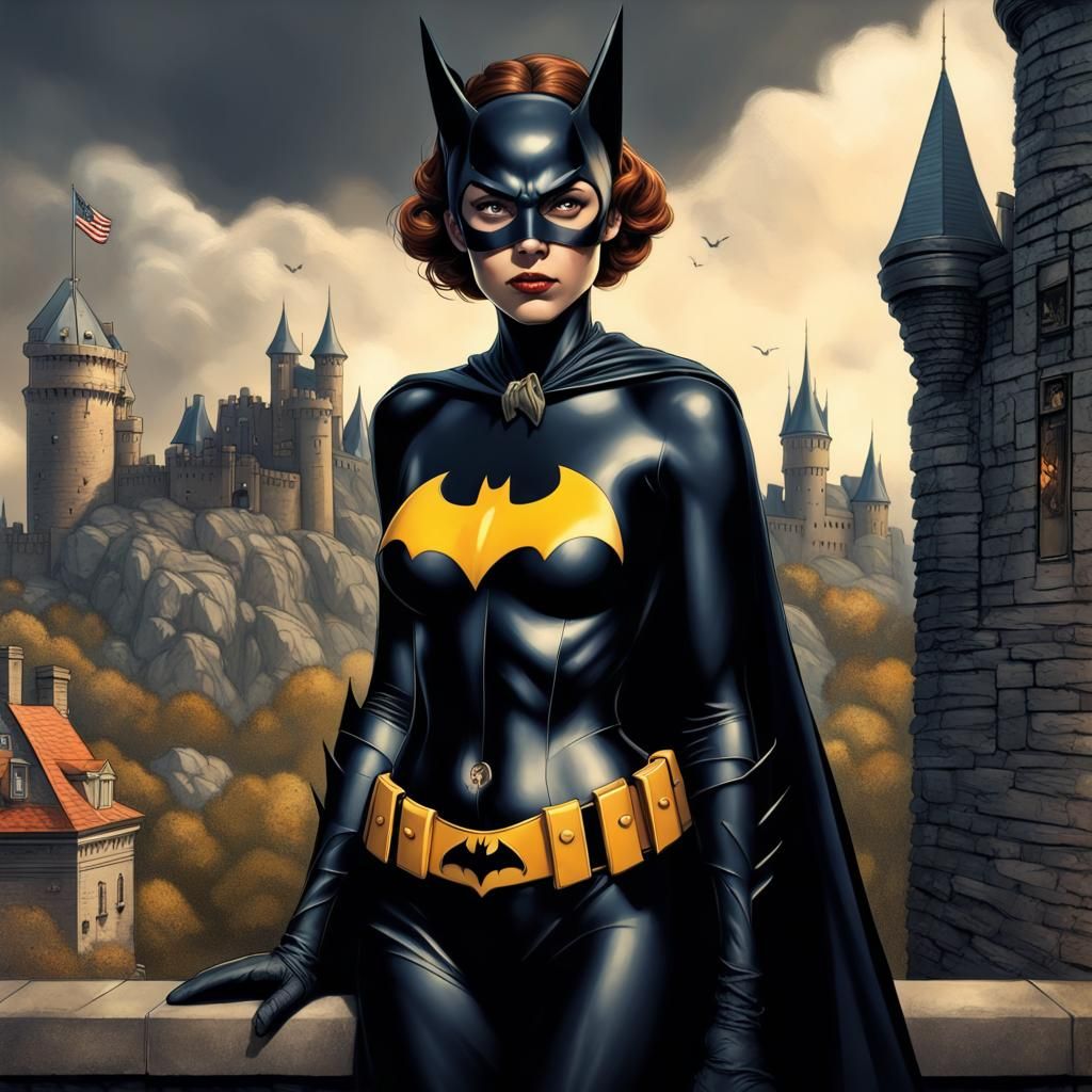 Bat-Girl in Norman Rockwell Style, Detailed Digital Painting