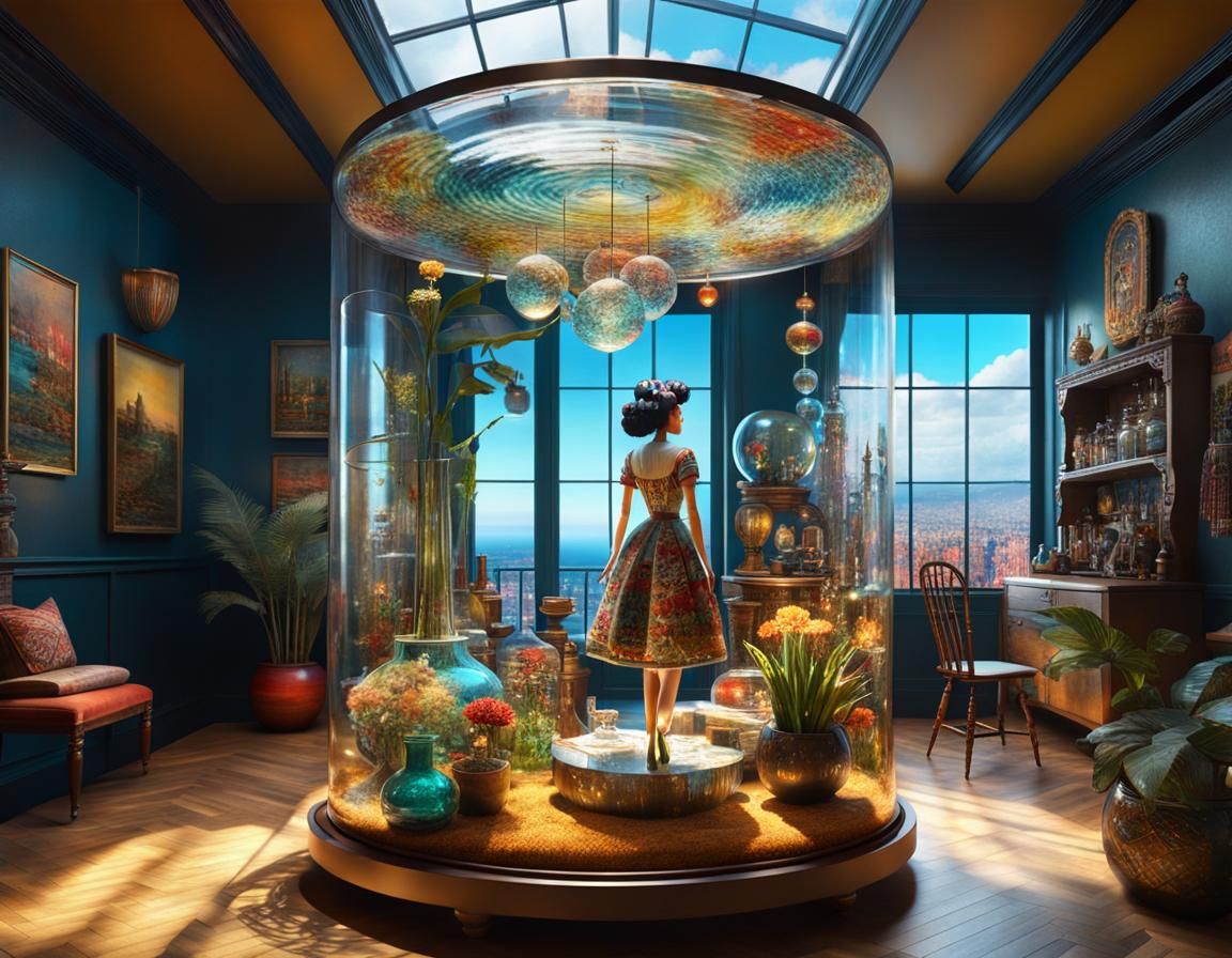 Folk-Art Doll in Blown Glass: Hyperrealistic Digital Art