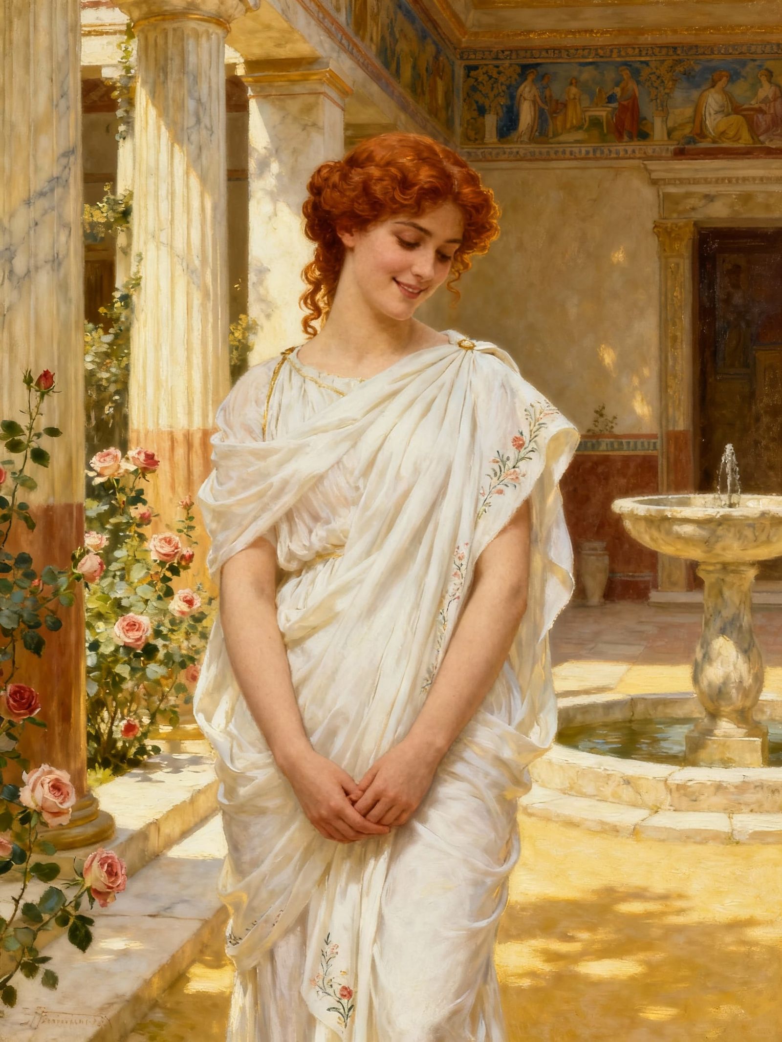 Ancient Roman Woman Smiling Shyly in a Villa