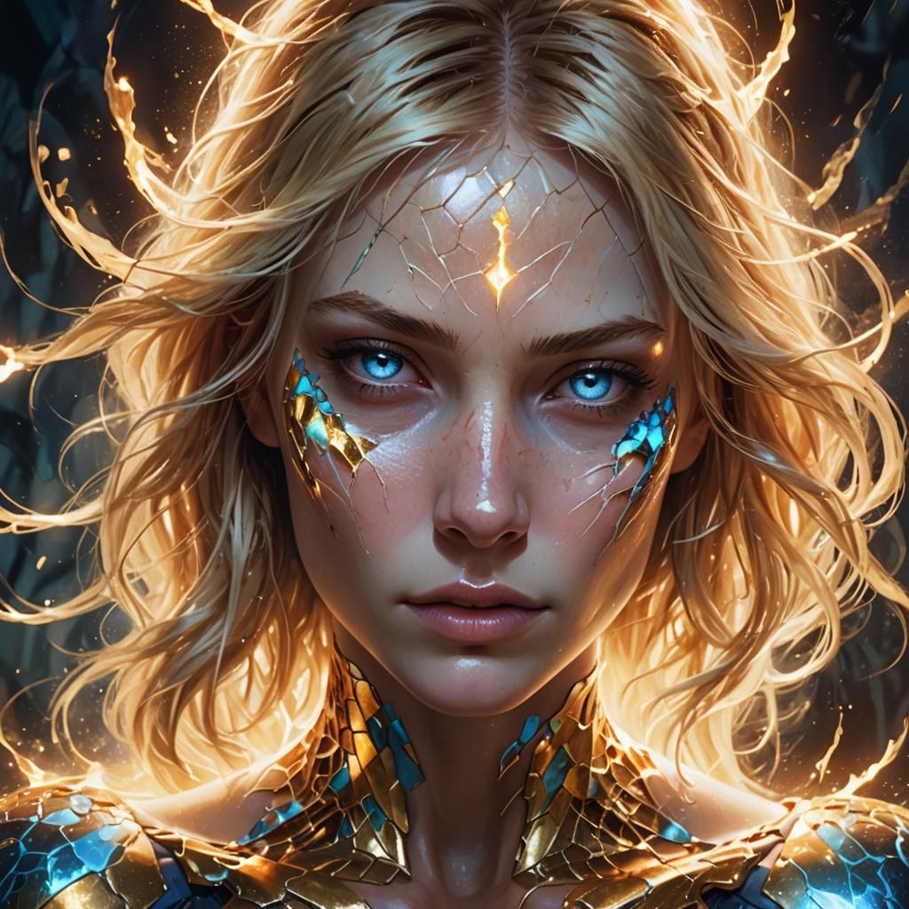 Ethereal Blonde Woman with Radiant Aura, Digital Art