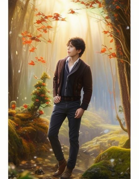 Handsome Hobbit Man in Autumn Woods Portrait