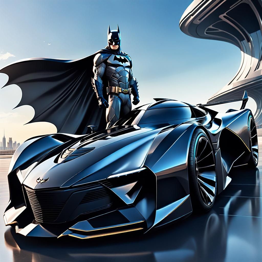 Stylized Comic of Batman and Batmobile Hypercar