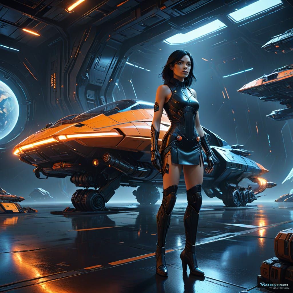 Confident General in Vibrant Space Port