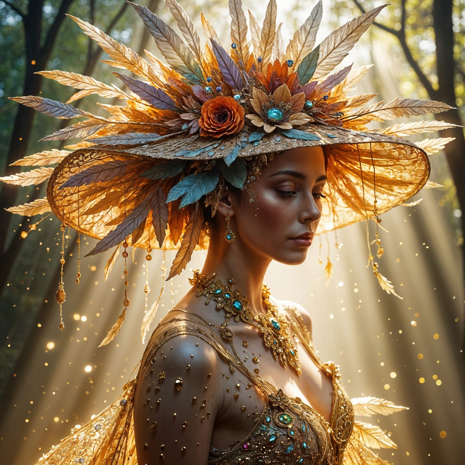 Elaborate Hat in Whimsical Fashion Illustration