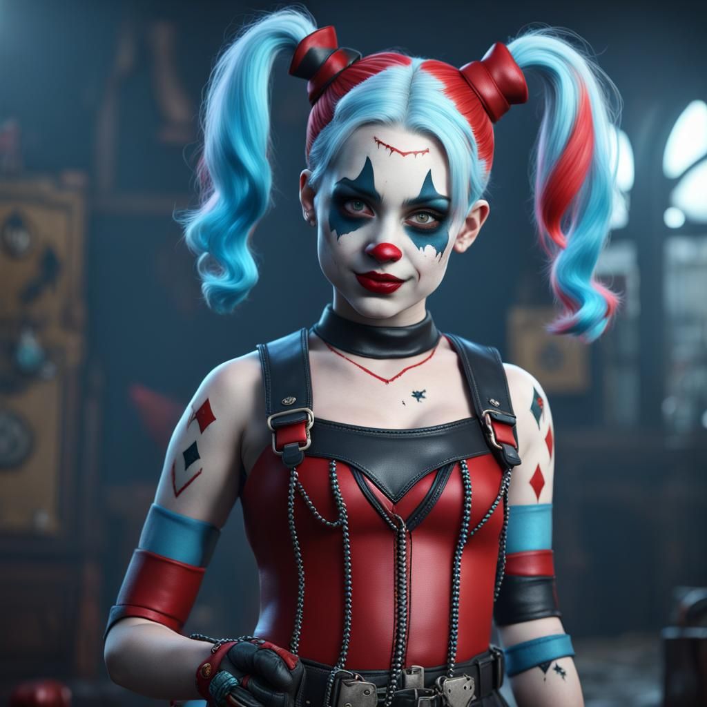 Light Blue Girl in Harley Quinn Costume