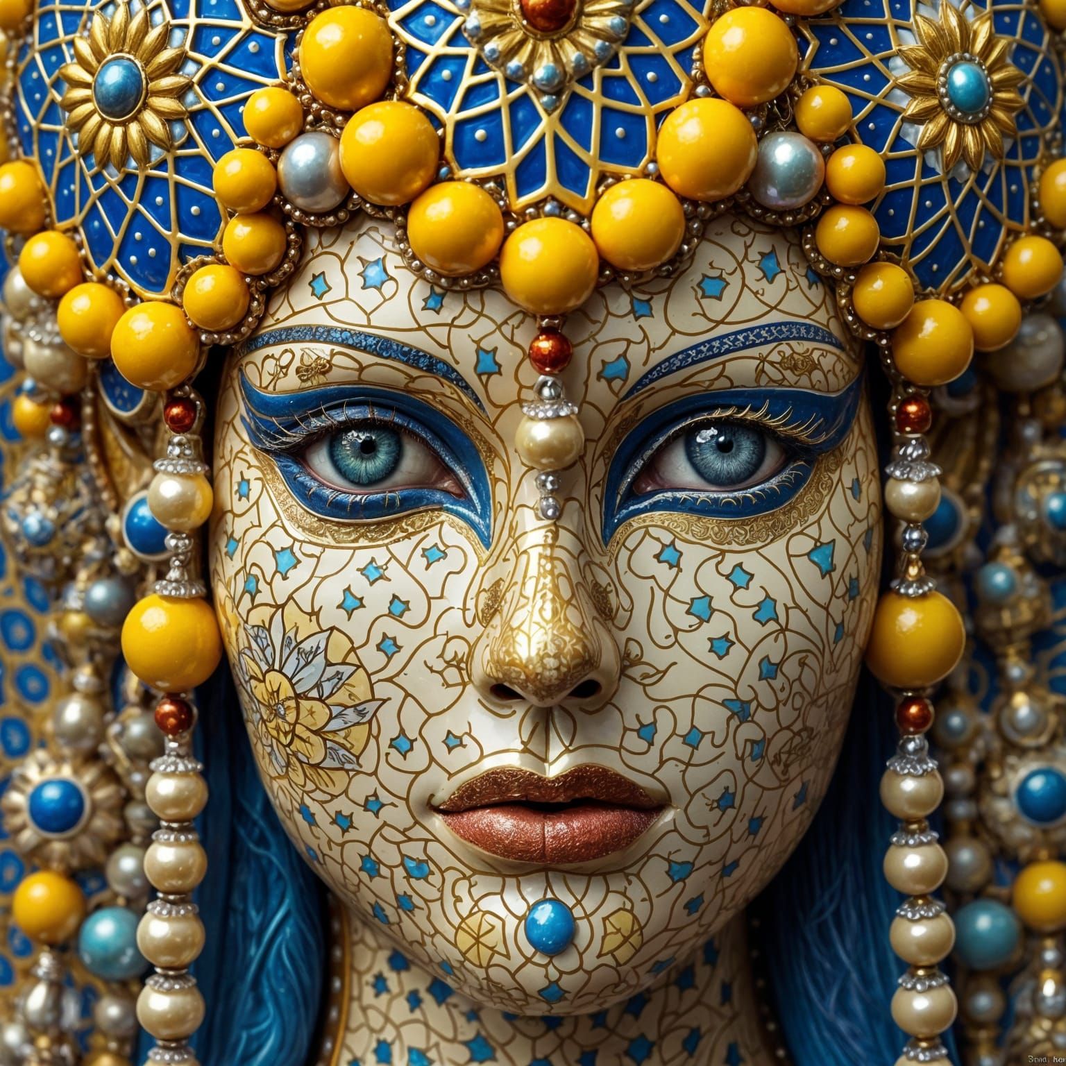 Porcelain Woman with Kintsugi and Geometric Details