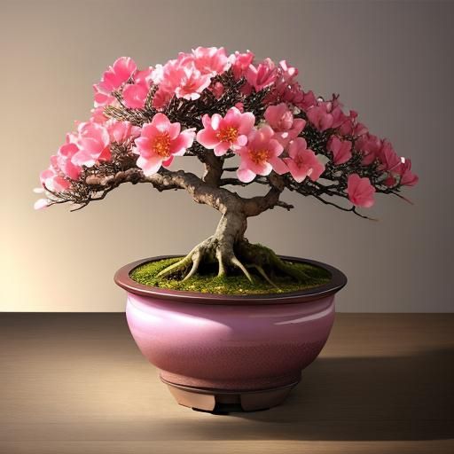 Hyperrealistic Desert Rose Bonsai in Kutani Ware