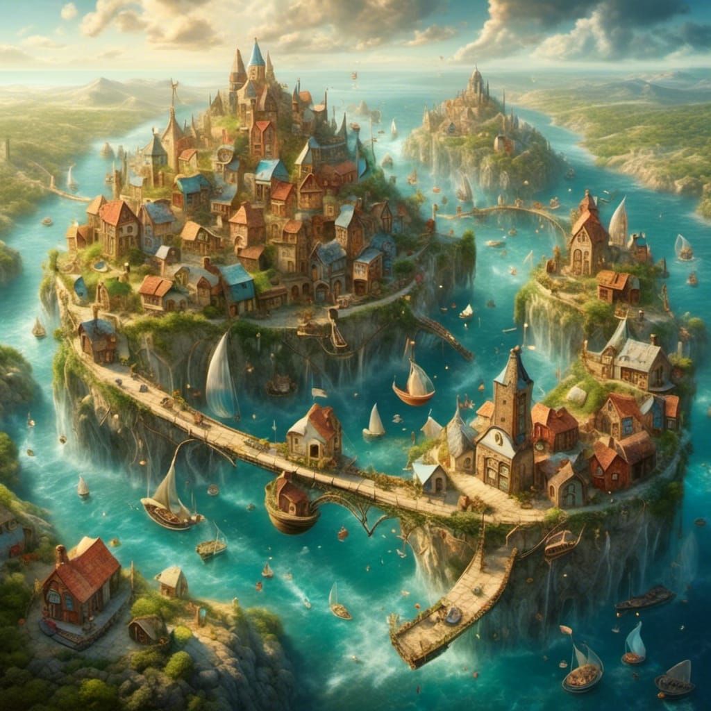 Floating Village in Surreal Dreamscape