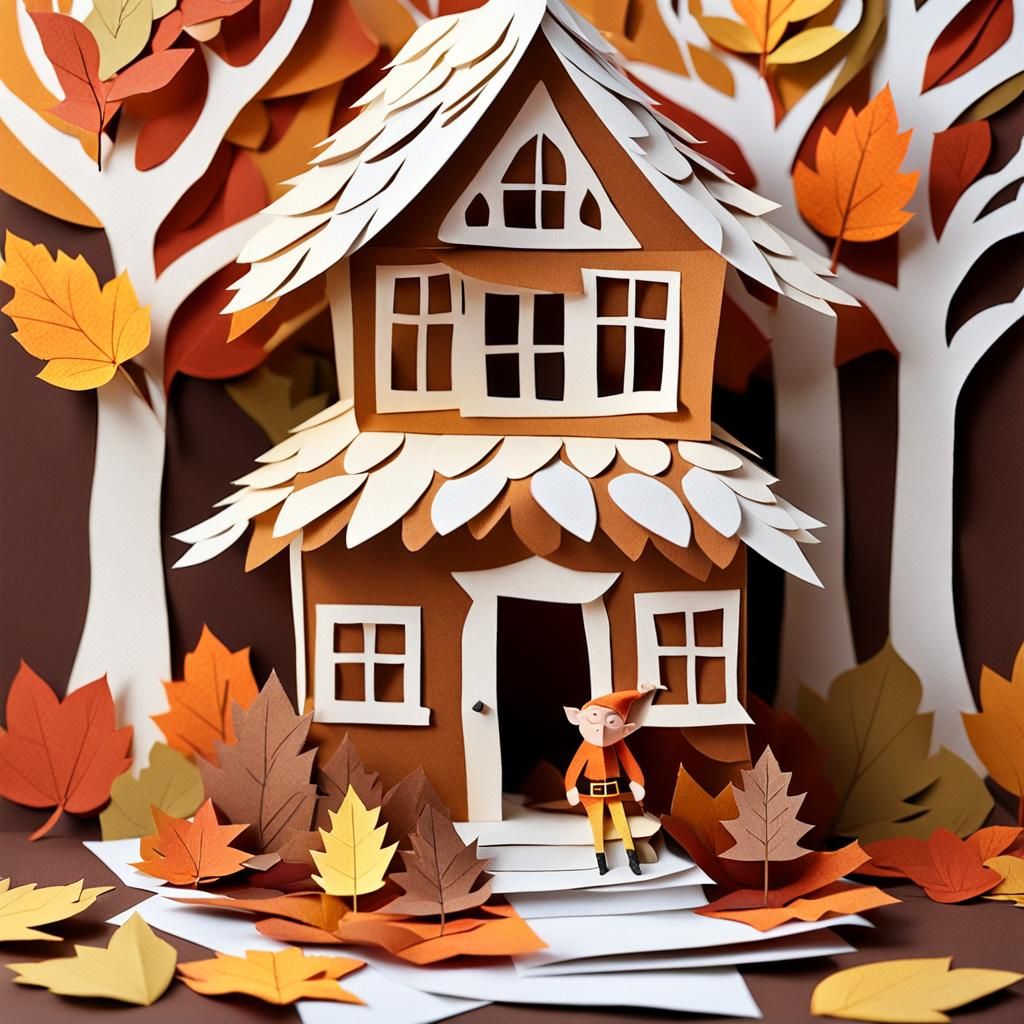 Whimsical Elf Crafts Paper Leaves in Collage Art