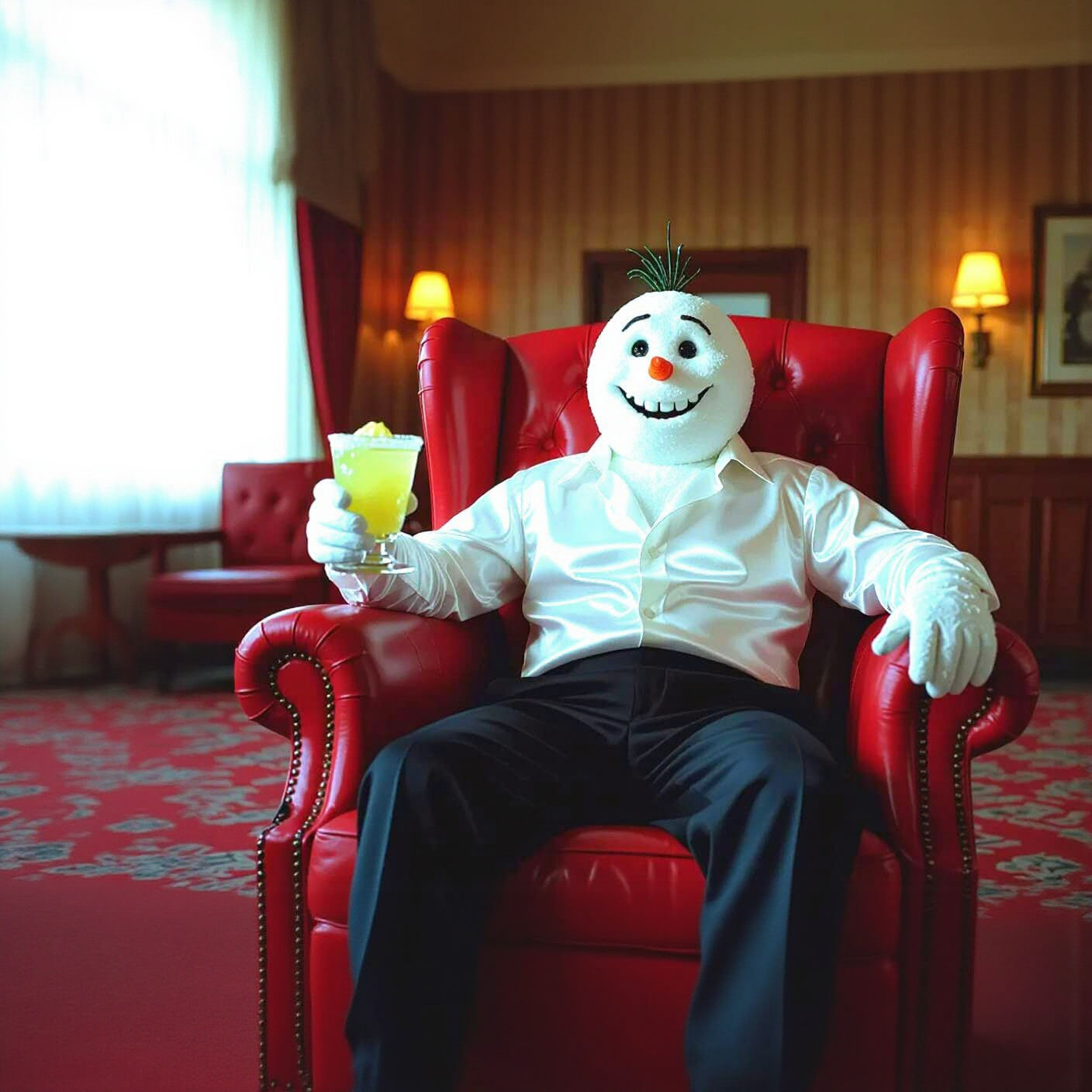 Frozen Man in Hotel Chair, Hyperrealistic Portrait