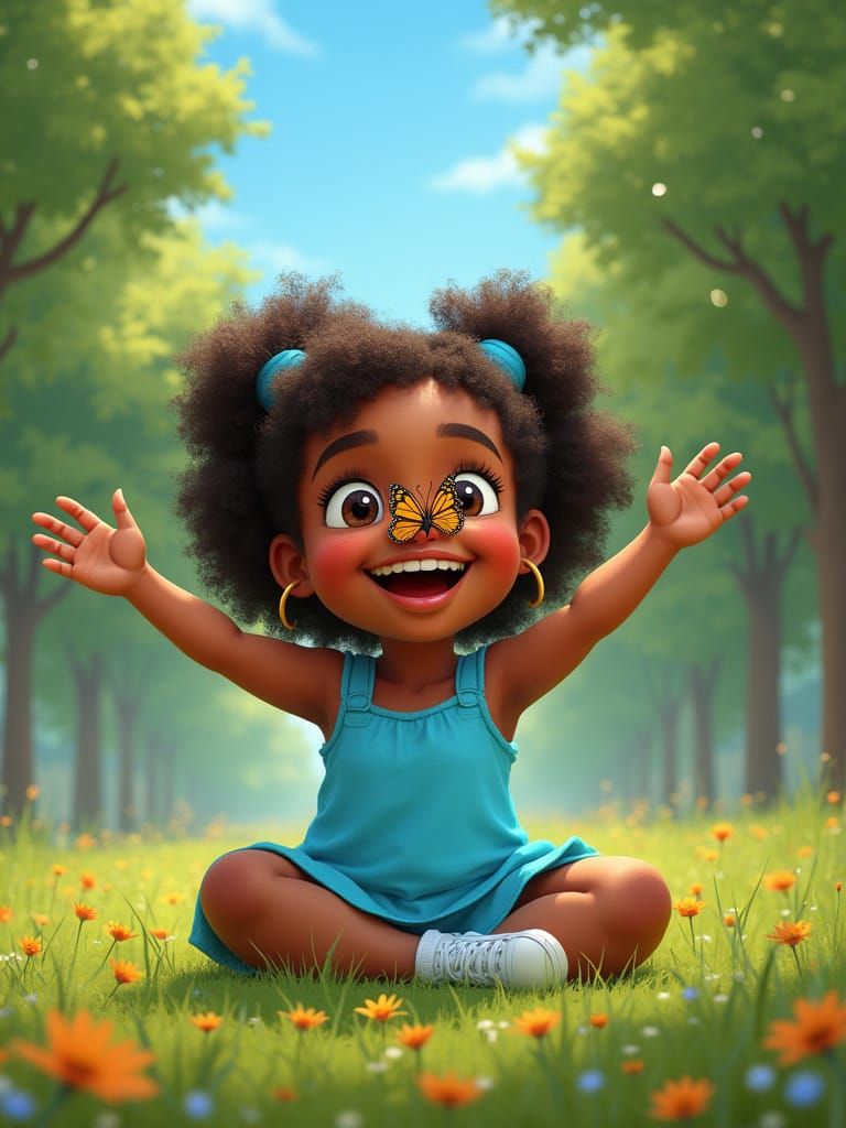 Happy Child with Butterfly, Pixar-Inspired Animation
