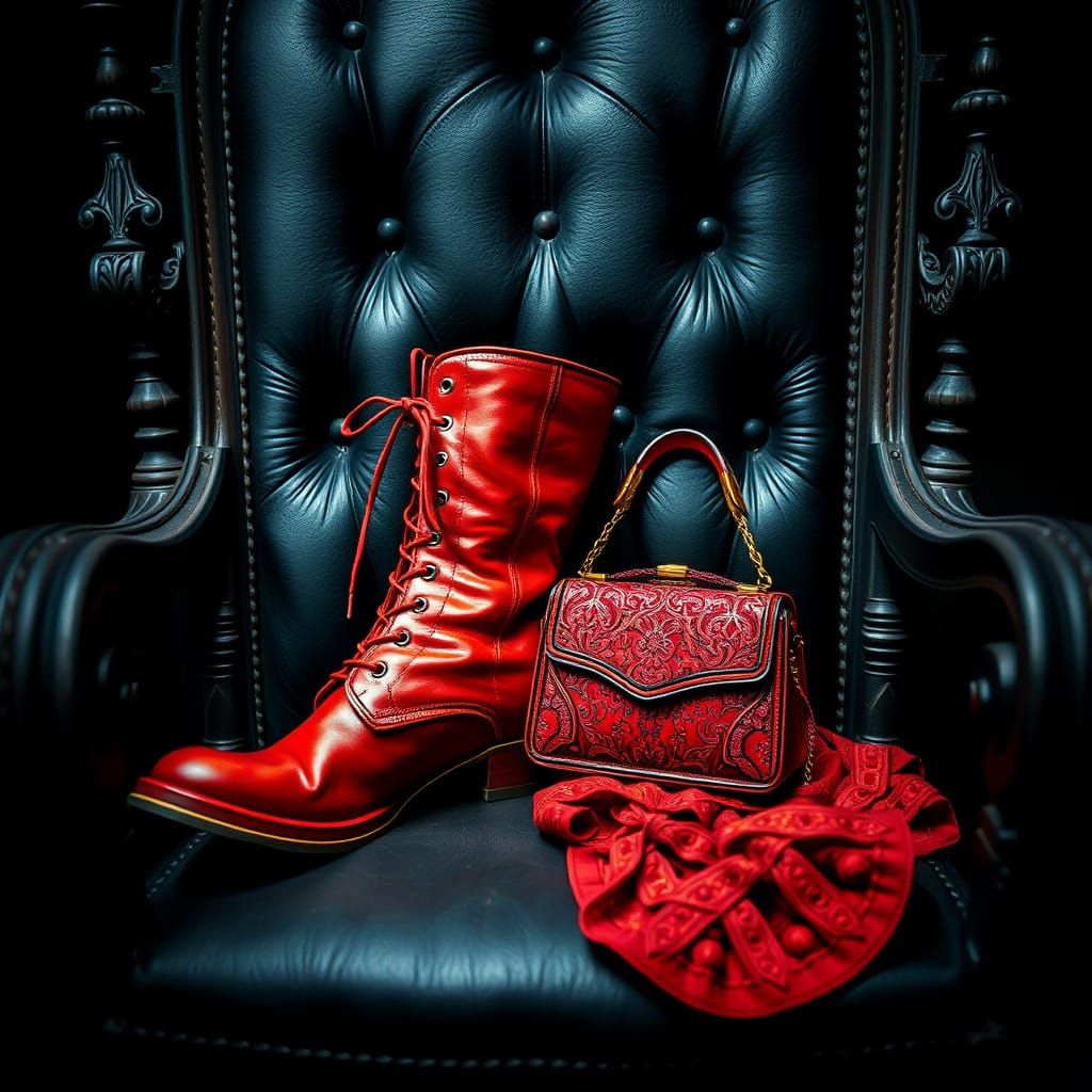Scarlet Victorian Boots and Purse in Gothic Elegance
