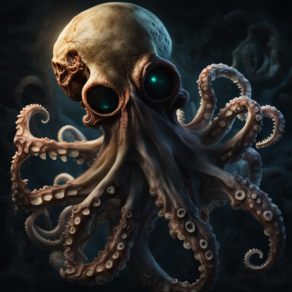Eldritch Horror: Octopus Skeleton with Glowing Eyes