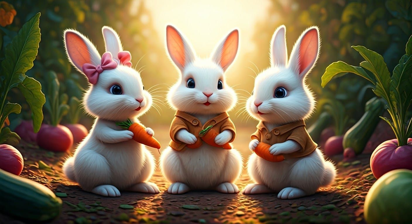 Rabbits in Garden, Disney Pixar Style