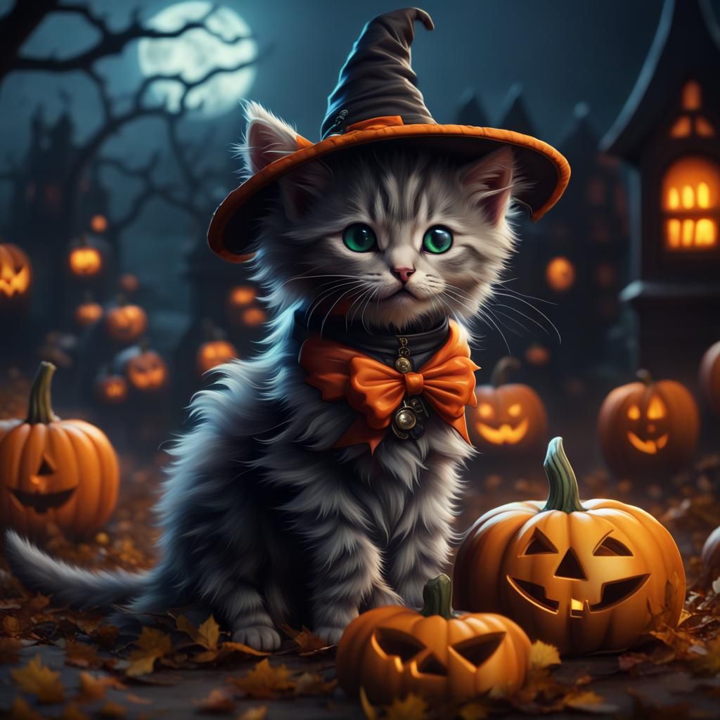 Halloween Kitten Fantasy Concept Art