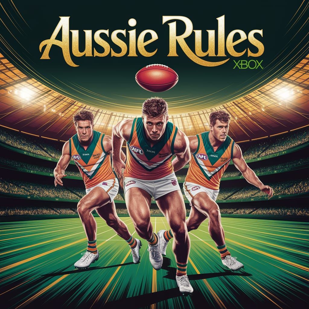 Dynamic Aussie Rules Digital Art in Art Nouveau Style