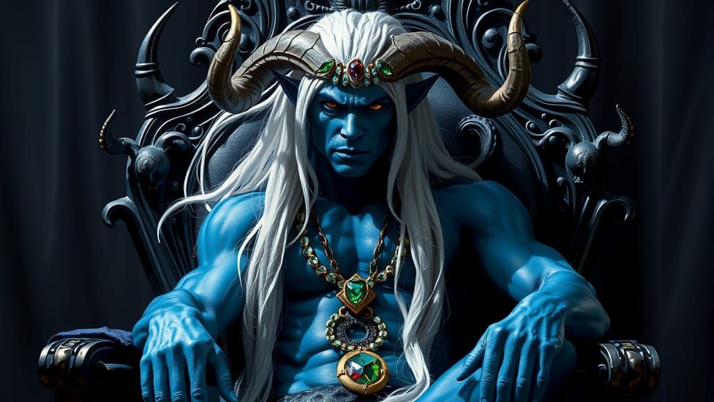 Emerald Horned Demon King on Gothic Throne