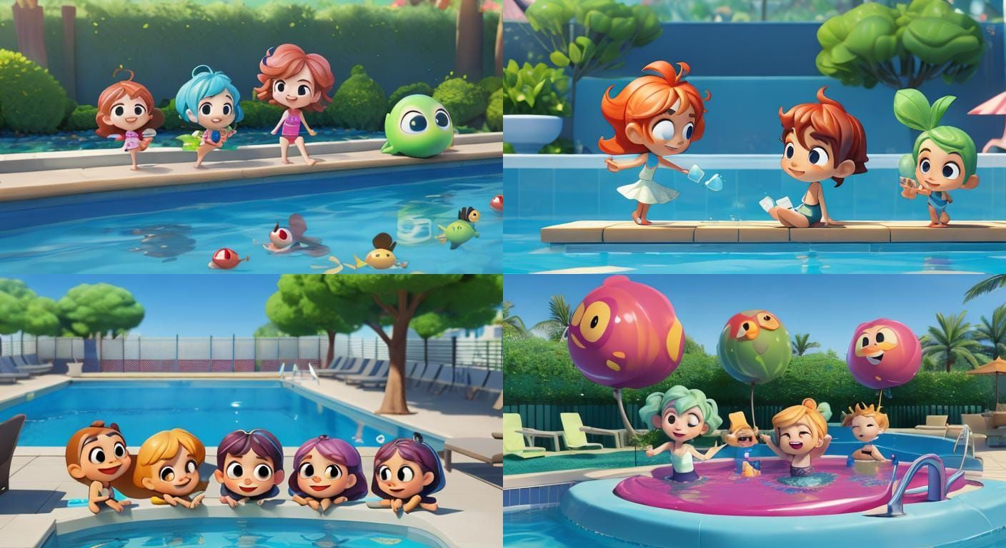 Chibi Onions Pool Party in 3D Animated Style