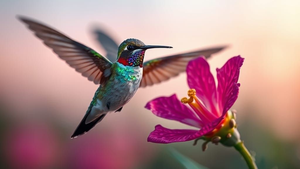 Hummingbird in Flight: Iridescent Macro Photograph