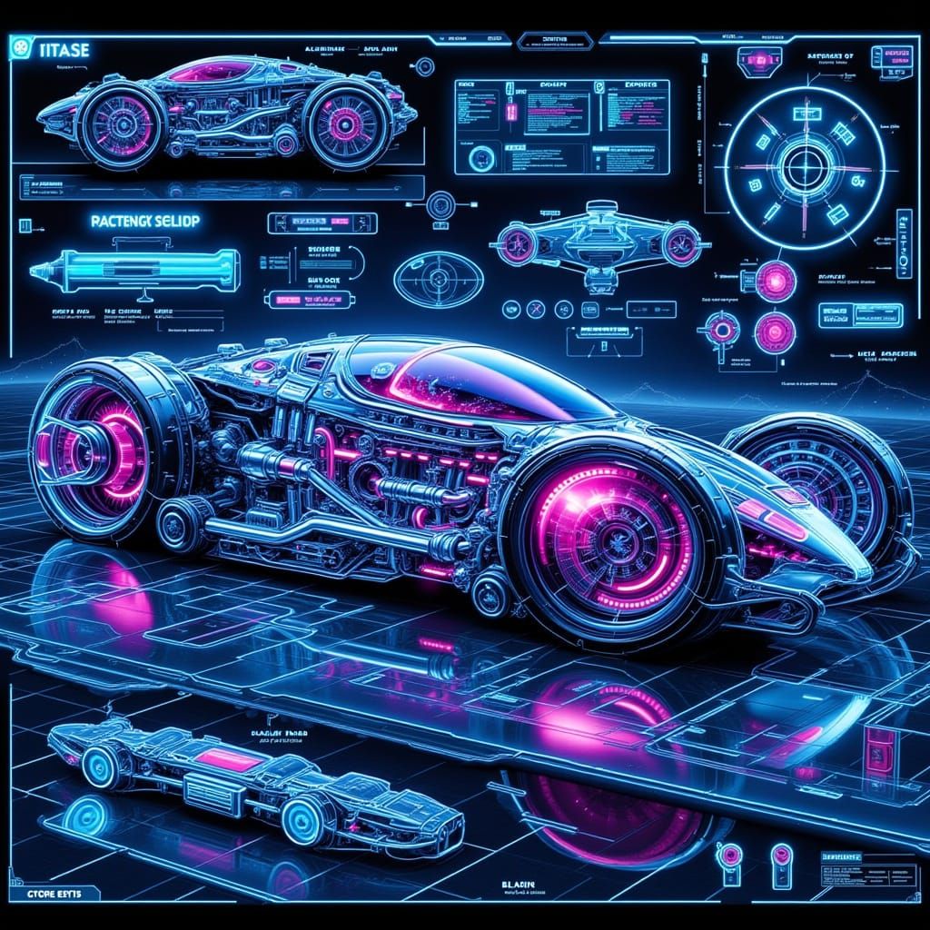 Detailed Blueprint of Alien Speed Racer with Sci-Fi Tech