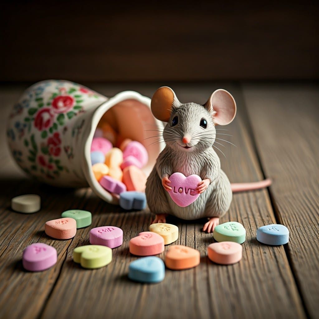 Whimsical Hearts Spill from Antique Vase in Pastel Hues