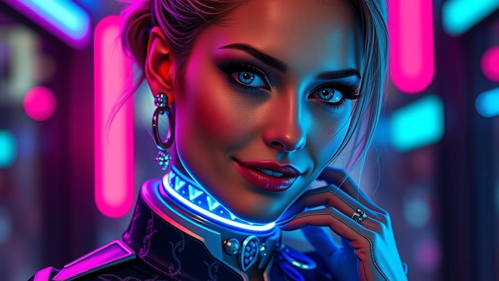 Cyberpunk Goddess in Electric Blue and Hot Pink