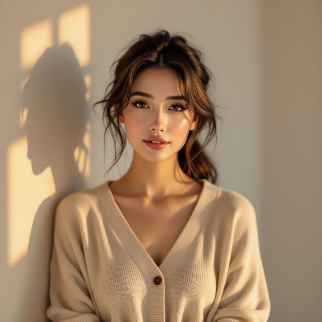 Curious Woman in Soft Light: Digital Portrait