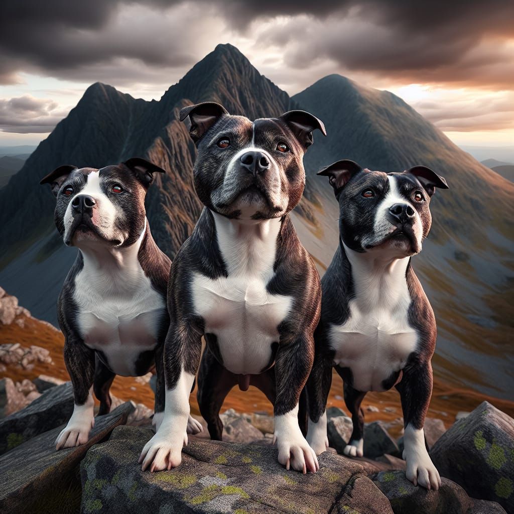 Majestic Staffordshire Bull Terriers on Mountain Peak