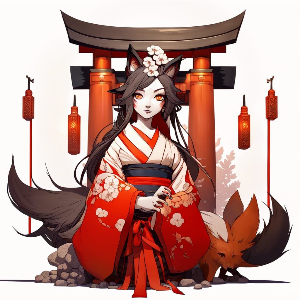 Kitsune and Kitsune-girl Miko