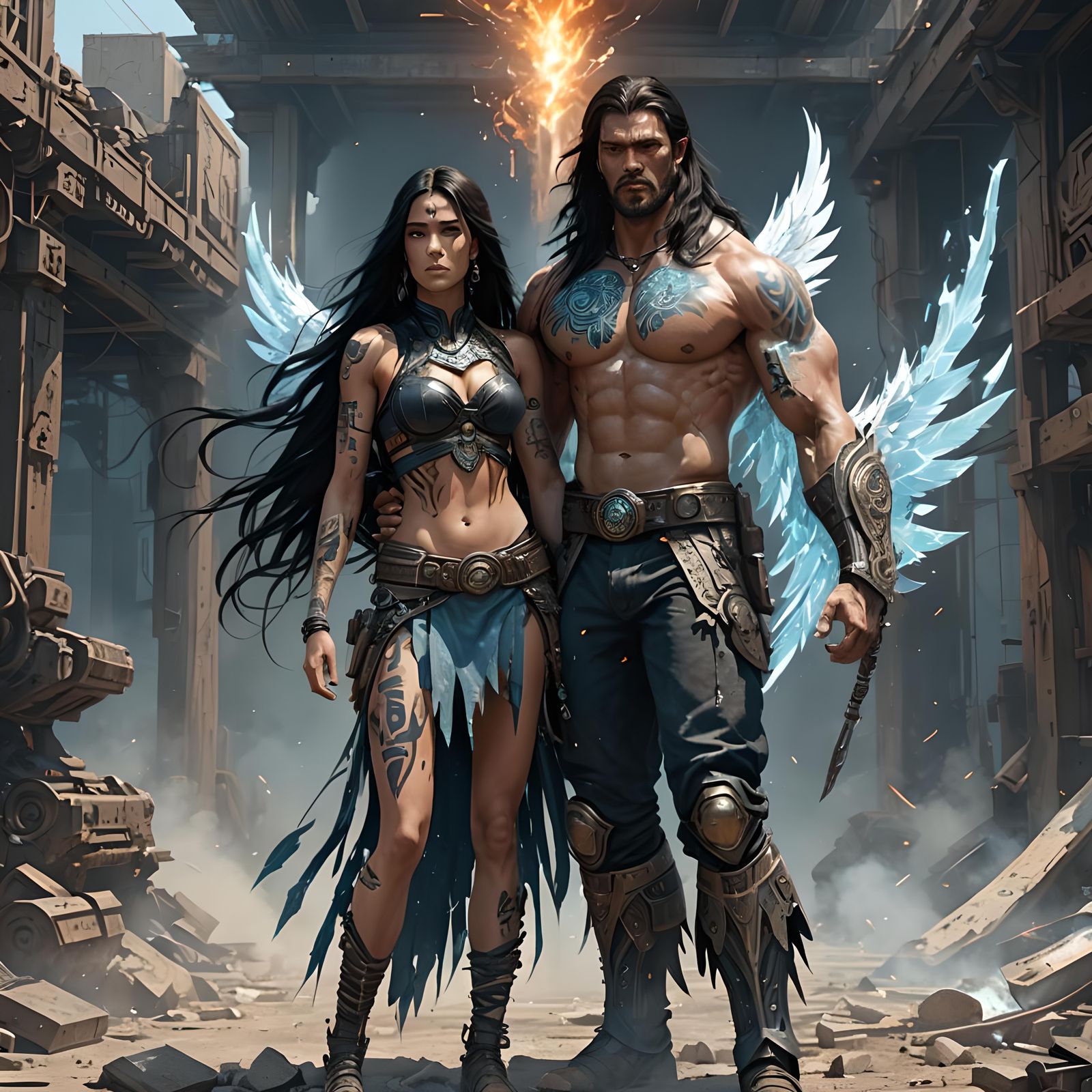 fullbody 26 year old man, long black hair, ice blue eyes, tr...