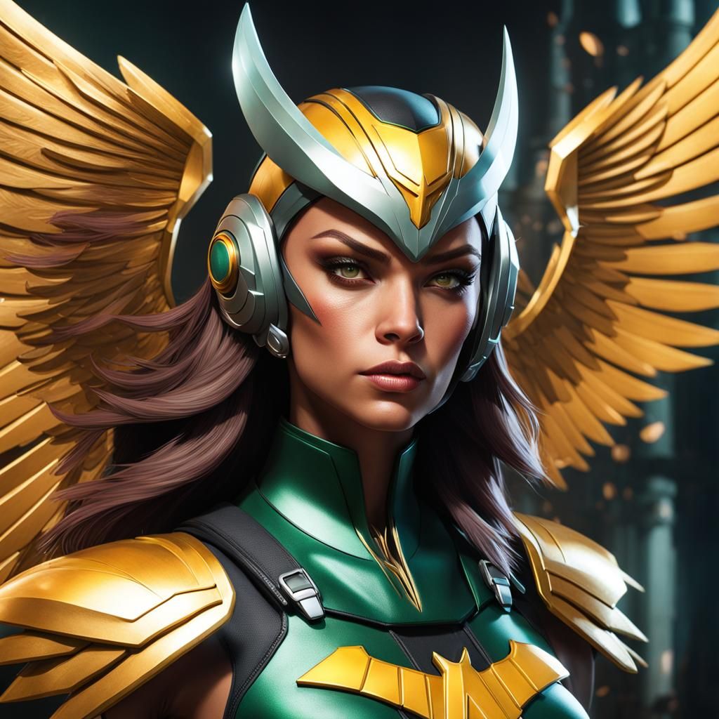 Hawkgirl Portrait in Hyperdetailed Digital Art Style