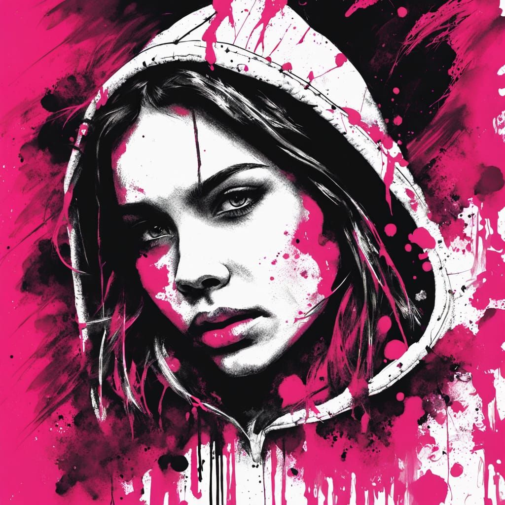 Digital Graffiti Art: Pink Hoodie Girl & Cocker Spaniel