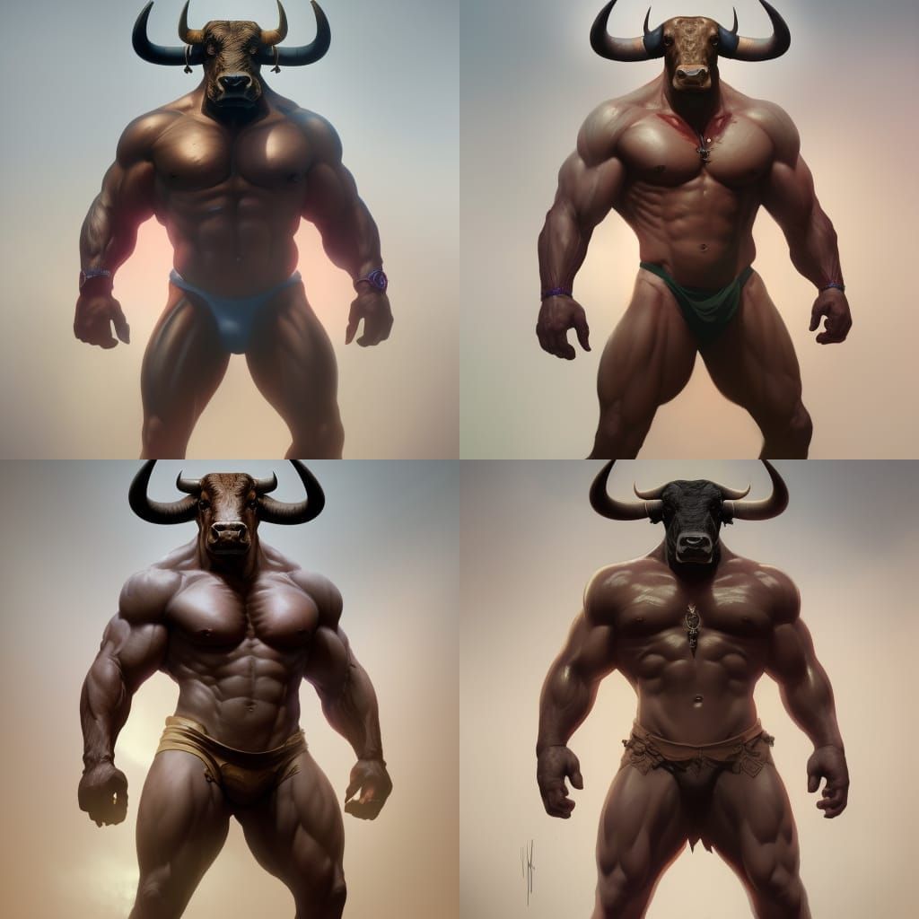 Bull-Man Hybrid Portrait in Ethereal Fantasy Style