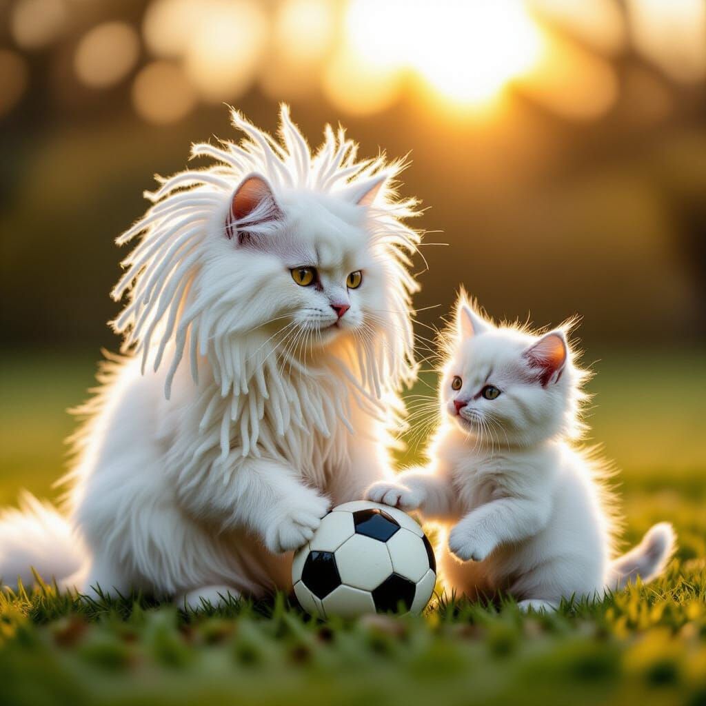 Angora Cat Family Plays Soccer: Cinematic Film