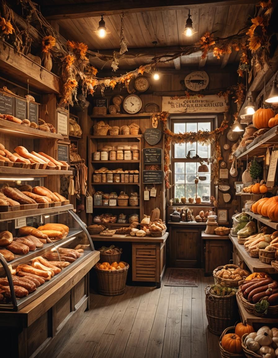 Rustic Butcher Shop in Autumn Sunlight