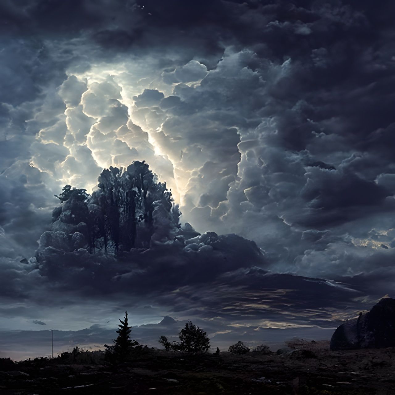 Dramatic Thunderstorm Cloudscape in Romantic Style
