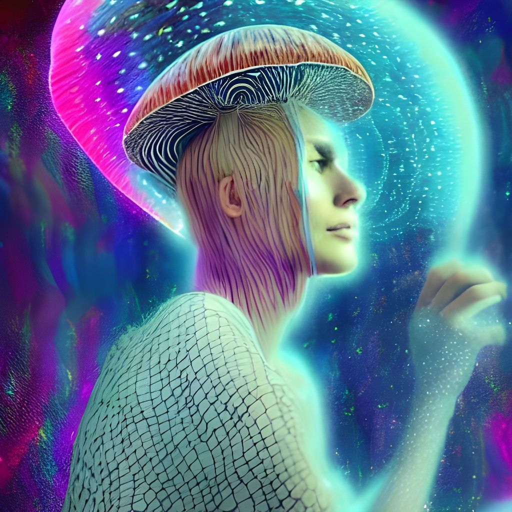 Mushroom Woman in Cosmic Astral Illustration